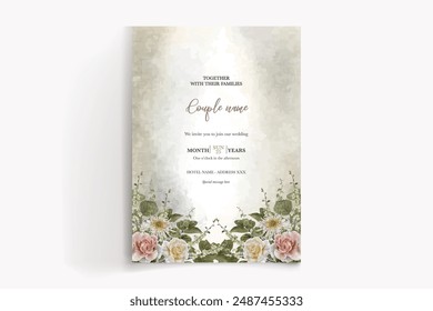 HOCHZEIT EINLADUNGSRAHMEN MIT BLUMENSCHMUCK UND FRISCHBLÄTTERN