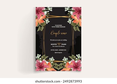 WEDDING INVITATION FRAME WITH FLOWER DECORATIONS WITH FRESH LEAVES