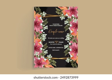 WEDDING INVITATION FRAME WITH FLOWER DECORATIONS WITH FRESH LEAVES