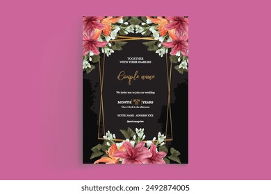 WEDDING INVITATION FRAME WITH FLOWER DECORATIONS WITH FRESH LEAVES