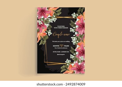 WEDDING INVITATION FRAME WITH FLOWER DECORATIONS WITH FRESH LEAVES