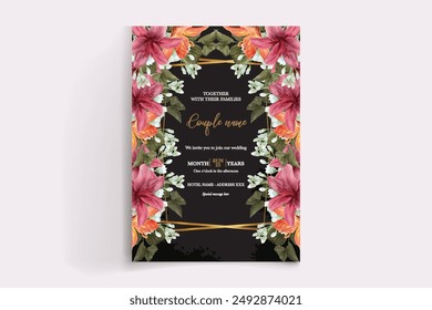 MARCO DE INVITACIÓN DE BODA CON DECORACIONES FLORALES CON HOJAS FRESCAS