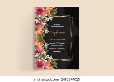 WEDDING INVITATION FRAME WITH FLOWER DECORATIONS WITH FRESH LEAVES