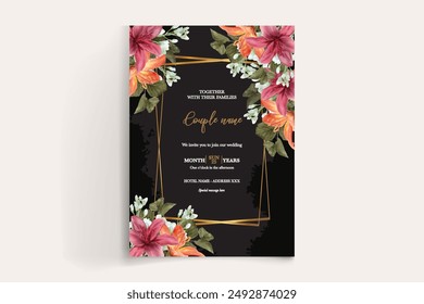 WEDDING INVITATION FRAME WITH FLOWER DECORATIONS WITH FRESH LEAVES