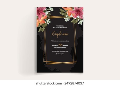 WEDDING INVITATION FRAME WITH FLOWER DECORATIONS WITH FRESH LEAVES