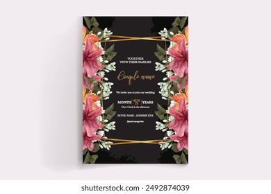 WEDDING INVITATION FRAME WITH FLOWER DECORATIONS WITH FRESH LEAVES