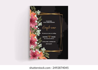 WEDDING INVITATION FRAME WITH FLOWER DECORATIONS WITH FRESH LEAVES