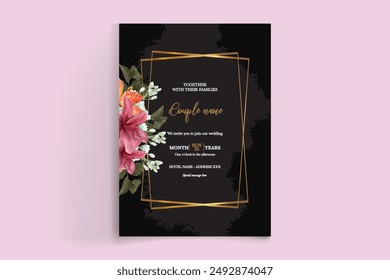 WEDDING INVITATION FRAME WITH FLOWER DECORATIONS WITH FRESH LEAVES
