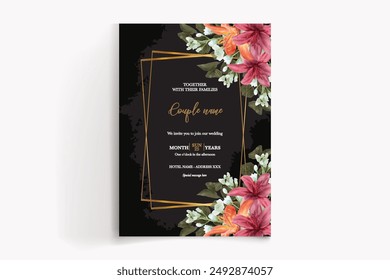 WEDDING INVITATION FRAME WITH FLOWER DECORATIONS WITH FRESH LEAVES