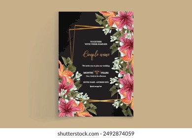 MARCO DE INVITACIÓN DE BODA CON DECORACIONES FLORALES CON HOJAS FRESCAS