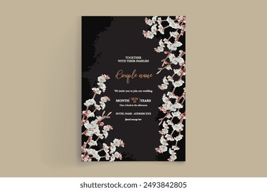 WEDDING INVITATION FRAME WITH FLOWER DECORATIONS WITH FRESH LEAVES