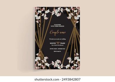 HOCHZEIT EINLADUNGSRAHMEN MIT BLUMENSCHMUCK MIT FRISCHBLÄTTERN