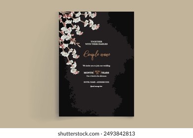WEDDING INVITATION FRAME WITH FLOWER DECORATIONS WITH FRESH LEAVES