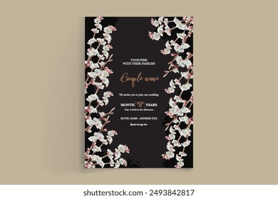 WEDDING INVITATION FRAME WITH FLOWER DECORATIONS WITH FRESH LEAVES