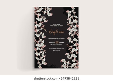 WEDDING INVITATION FRAME WITH FLOWER DECORATIONS WITH FRESH LEAVES