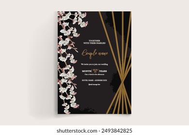 MARCO DE INVITACIÓN DE BODA CON DECORACIONES FLORALES CON HOJAS FRESCAS