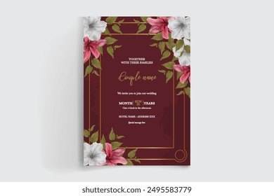 MARCO DE INVITACIÓN DE BODA CON DECORACIONES DE FLORES CON HOJAS FRESCAS