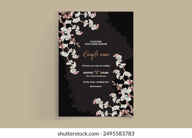 WEDDING INVITATION FRAME WITH FLOWER DECORATIONS WITH FRESH LEAVES