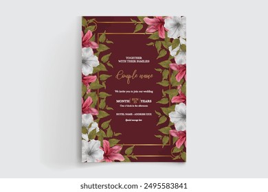 MARCO DE INVITACIÓN DE BODA CON DECORACIONES DE FLORES CON HOJAS FRESCAS