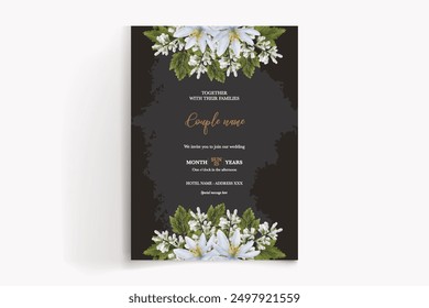 WEDDING INVITATION FRAME WITH FLOWER DECORATIONS WITH FRESH LEAVES