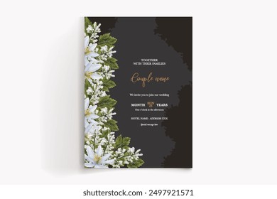 WEDDING INVITATION FRAME WITH FLOWER DECORATIONS WITH FRESH LEAVES