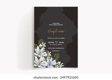 MARCO DE INVITACIÓN DE BODA CON DECORACIONES DE FLORES CON HOJAS FRESCAS