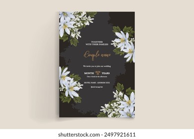 HOCHZEITSEINLADUNGSRAHMEN MIT BLUMENDEKORATIONEN MIT FRISCHEN BLÄTTERN