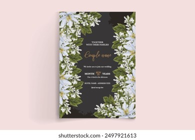 WEDDING INVITATION FRAME WITH FLOWER DECORATIONS WITH FRESH LEAVES