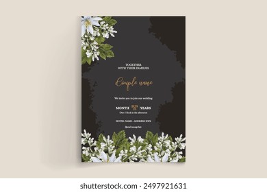 MARCO DE INVITACIÓN DE BODA CON DECORACIONES DE FLORES CON HOJAS FRESCAS