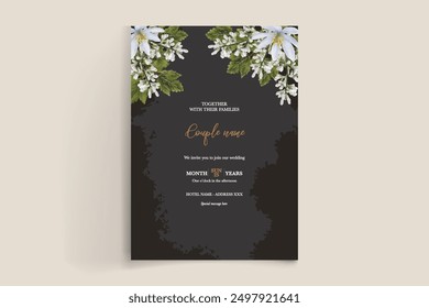 WEDDING INVITATION FRAME WITH FLOWER DECORATIONS WITH FRESH LEAVES