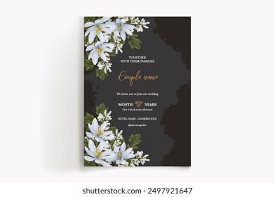 WEDDING INVITATION FRAME WITH FLOWER DECORATIONS WITH FRESH LEAVES