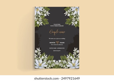 WEDDING INVITATION FRAME WITH FLOWER DECORATIONS WITH FRESH LEAVES