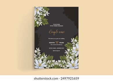 WEDDING INVITATION FRAME WITH FLOWER DECORATIONS WITH FRESH LEAVES
