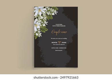 WEDDING INVITATION FRAME WITH FLOWER DECORATIONS WITH FRESH LEAVES