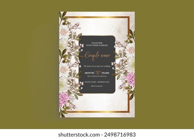 MARCO DE INVITACIÓN DE BODA CON DECORACIONES FLORALES Y HOJAS FRESCAS 