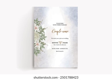 WEDDING INVITATION FRAME WITH FLOWER DECORATIONS WITH FRESH LEAVES