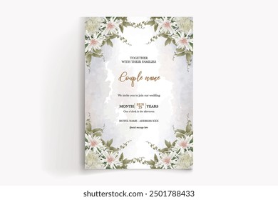 WEDDING INVITATION FRAME WITH FLOWER DECORATIONS WITH FRESH LEAVES