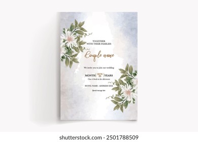 WEDDING INVITATION FRAME WITH FLOWER DECORATIONS WITH FRESH LEAVES