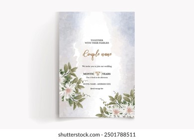 MARCO DE INVITACIÓN DE BODA CON DECORACIONES DE FLORES CON HOJAS FRESCAS