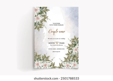 WEDDING INVITATION FRAME WITH FLOWER DECORATIONS WITH FRESH LEAVES