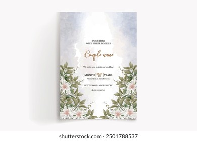 WEDDING INVITATION FRAME WITH FLOWER DECORATIONS WITH FRESH LEAVES