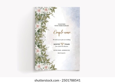WEDDING INVITATION FRAME WITH FLOWER DECORATIONS WITH FRESH LEAVES