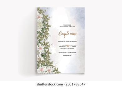 WEDDING INVITATION FRAME WITH FLOWER DECORATIONS WITH FRESH LEAVES