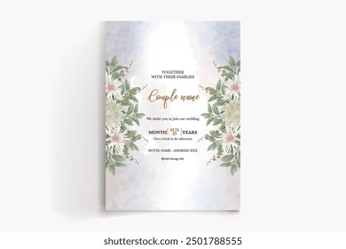 WEDDING INVITATION FRAME WITH FLOWER DECORATIONS WITH FRESH LEAVES