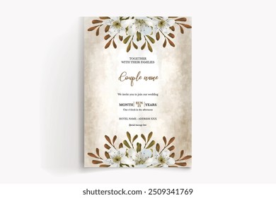 WEDDING INVITATION FRAME WITH FLOWER DECORATIONS WITH FRESH LEAVES
