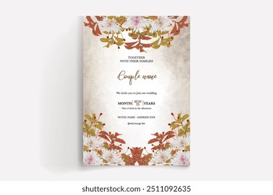 WEDDING INVITATION FRAME WITH FLOWER DECORATIONS WITH FRESH LEAVES