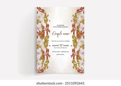 WEDDING INVITATION FRAME WITH FLOWER DECORATIONS WITH FRESH LEAVES