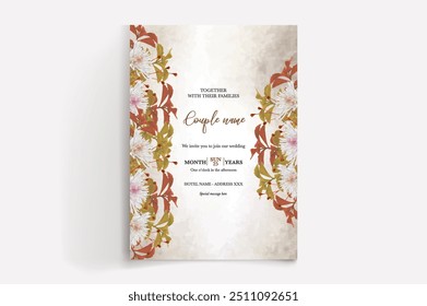 WEDDING INVITATION FRAME WITH FLOWER DECORATIONS WITH FRESH LEAVES