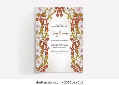 WEDDING INVITATION FRAME WITH FLOWER DECORATIONS WITH FRESH LEAVES
