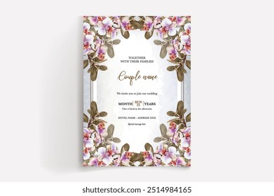 QUADRO DE CONVITE DE CASAMENTO COM DECORAÇÕES DE FLORES COM FOLHAS FRESCAS
